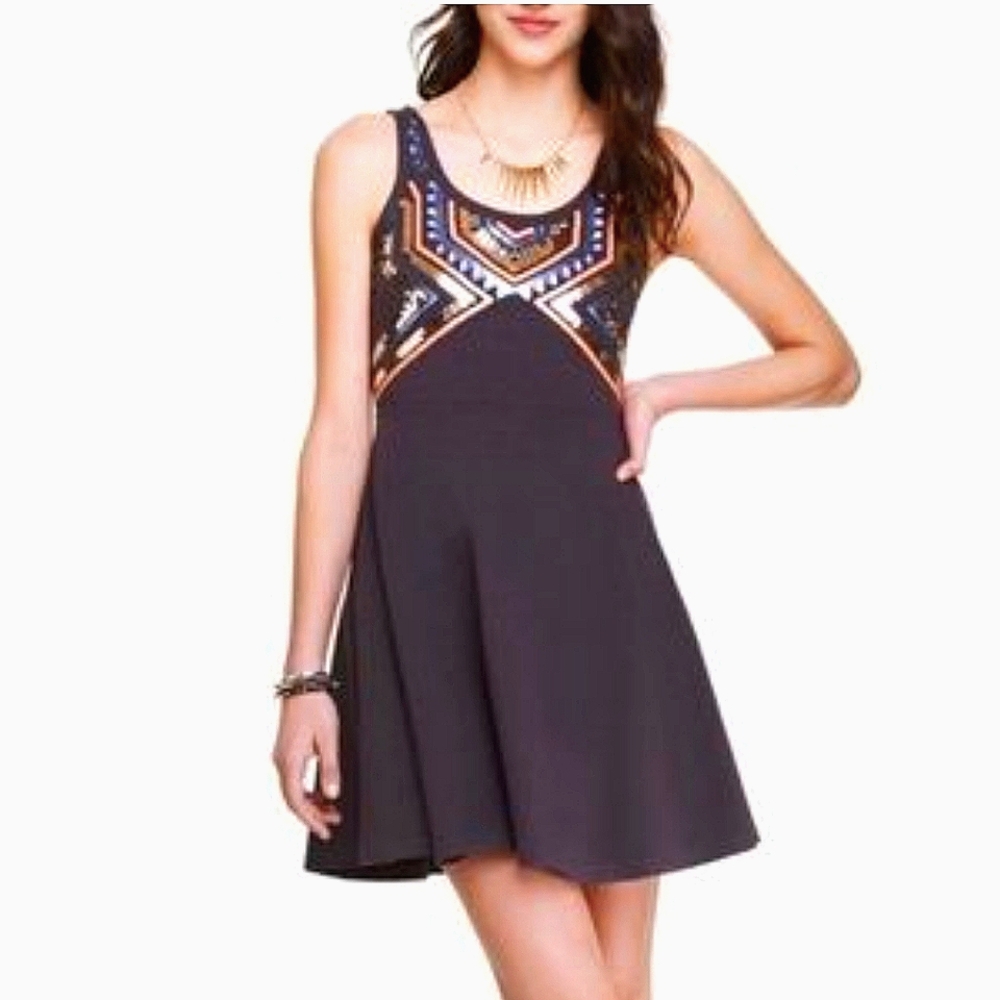 Express gray sequin embellished aztec print babydoll dress size xs